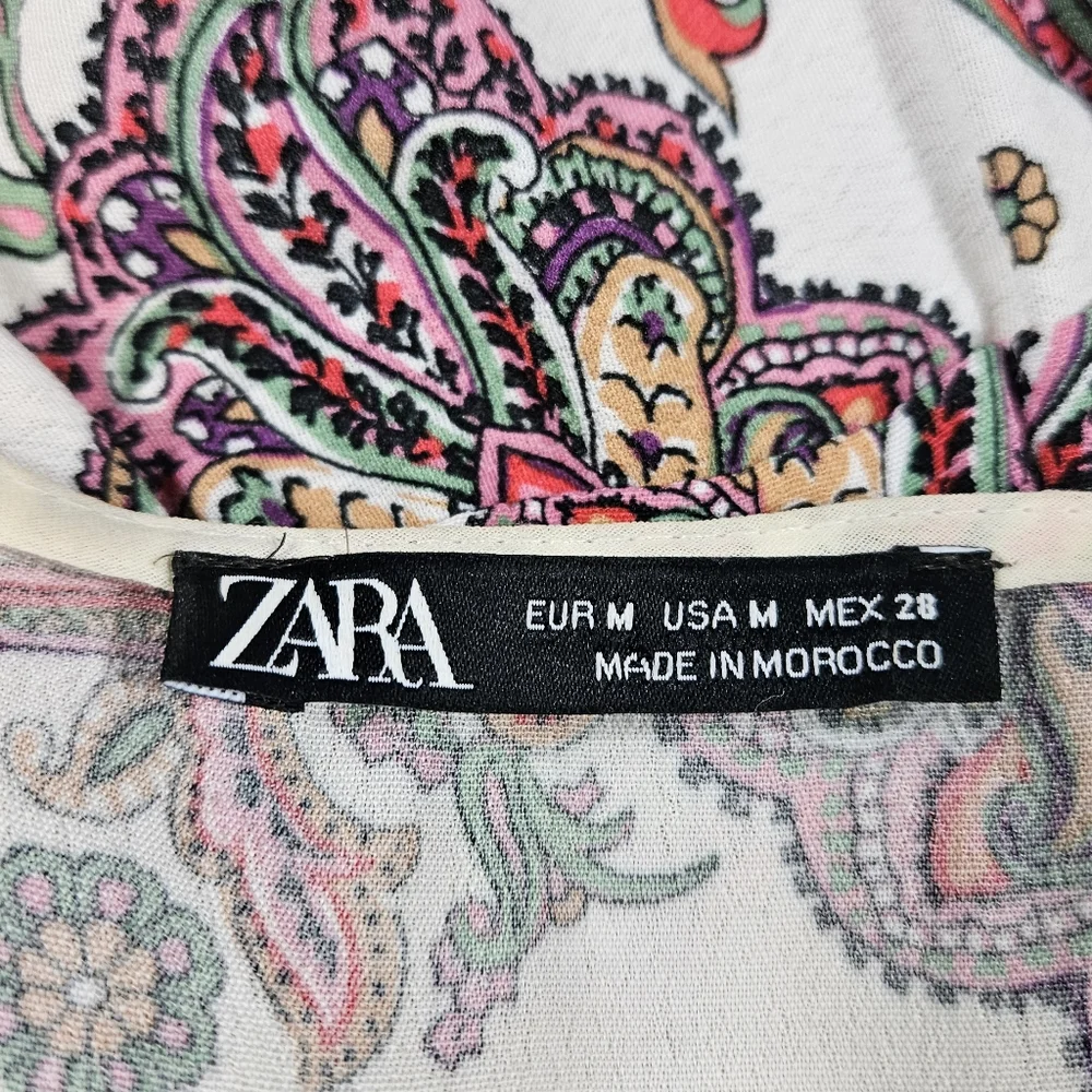 Zara Pink Paisley Floral Print Wrap Mini Dress Sz M Tie Waist Feminine Flirty - Picture 14 of 16